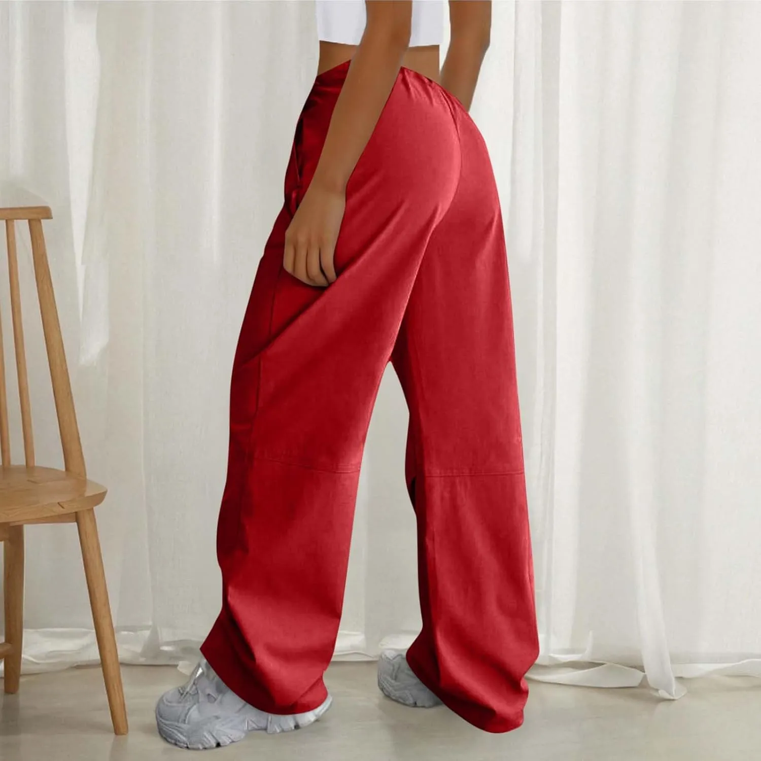 Lmdudan Cotton Linen Wide Leg Pants for Women 2025 Trendy Pants Elastic Waisted Straight Leg Joggers Trousers with Pockets