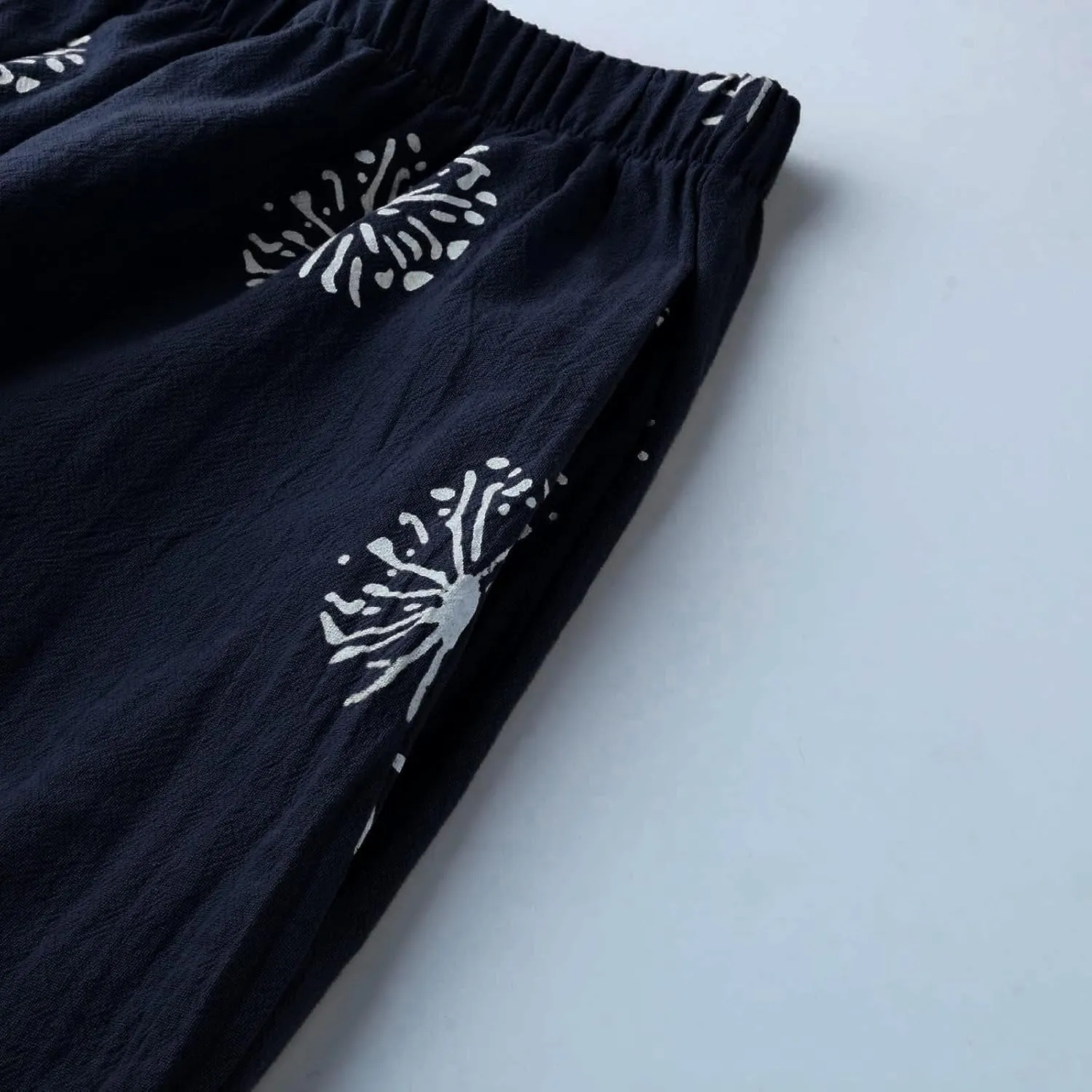 LOAIH Linen Summer Pants for Women Casual Capri Pants Printed Cropped Comfy Baggy Trousers with Pockets