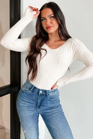 LayeredPanel Double Layered Fabric London Landscape Off Shoulder Bodysuit (Cream)