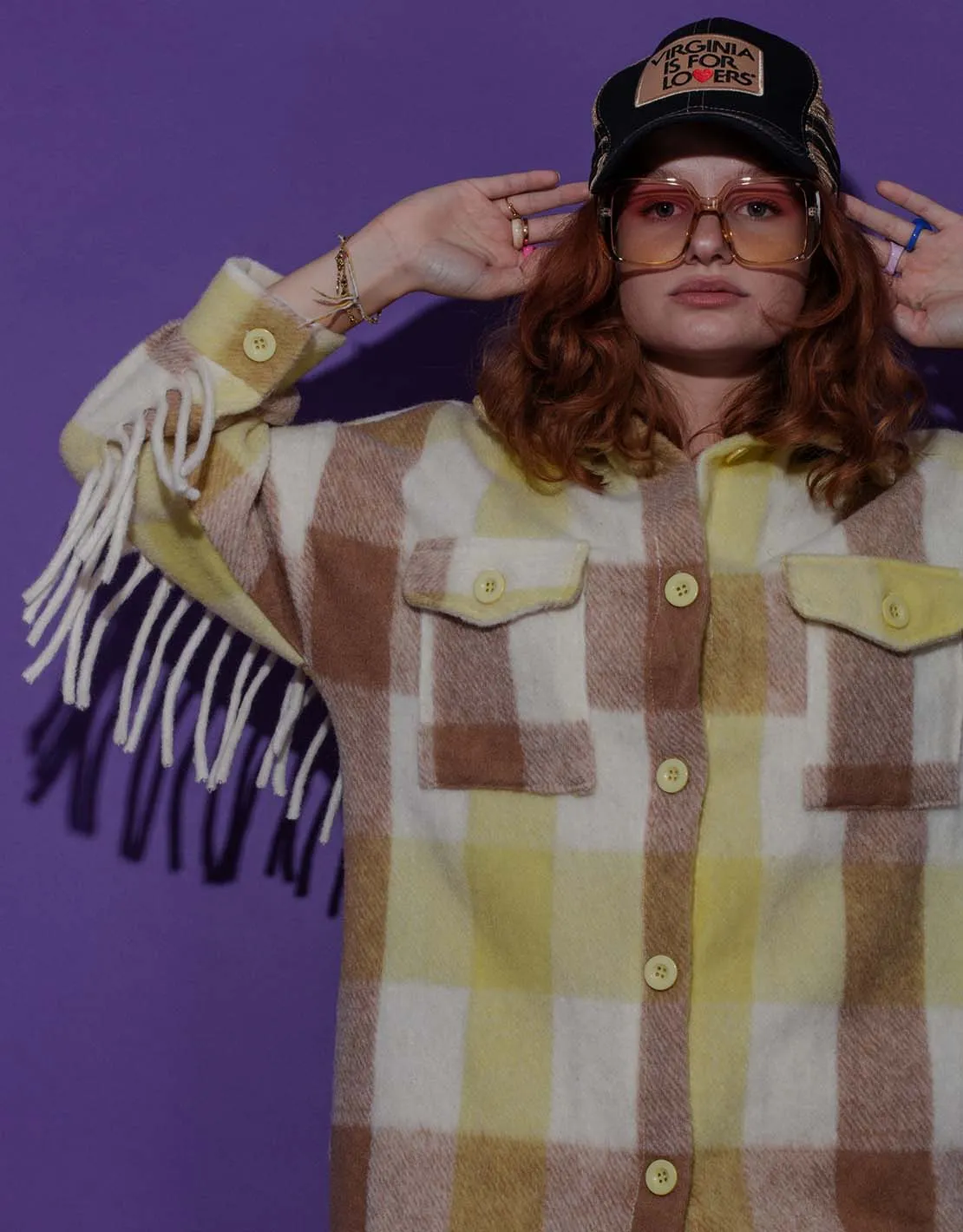 Long checkered fringe jacket