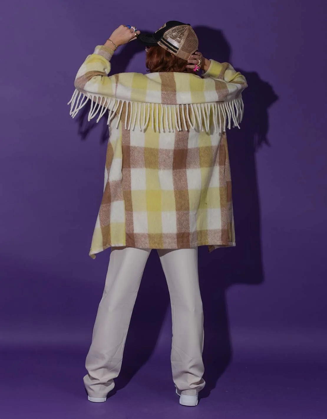 Long checkered fringe jacket