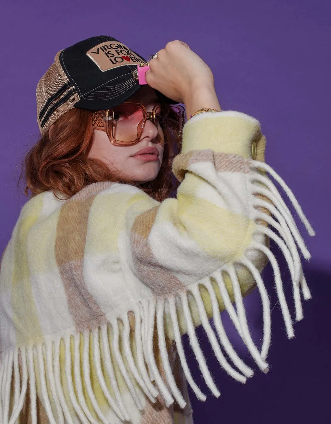 Long checkered fringe jacket