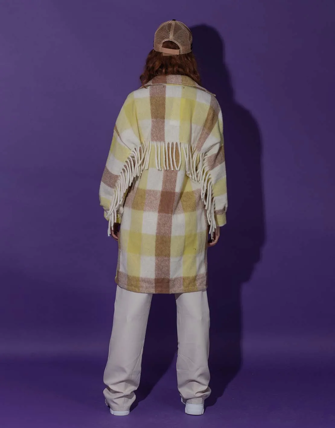 Long checkered fringe jacket