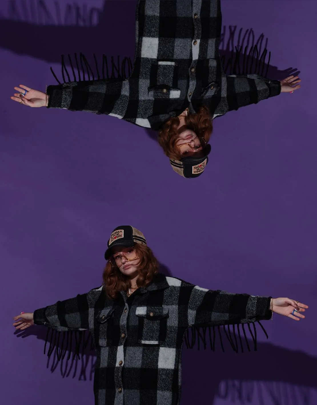 Long checkered fringe jacket