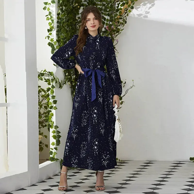 Long Sleeve Botanical Print Dress