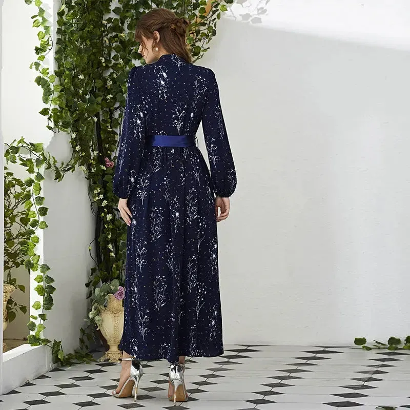 Long Sleeve Botanical Print Dress
