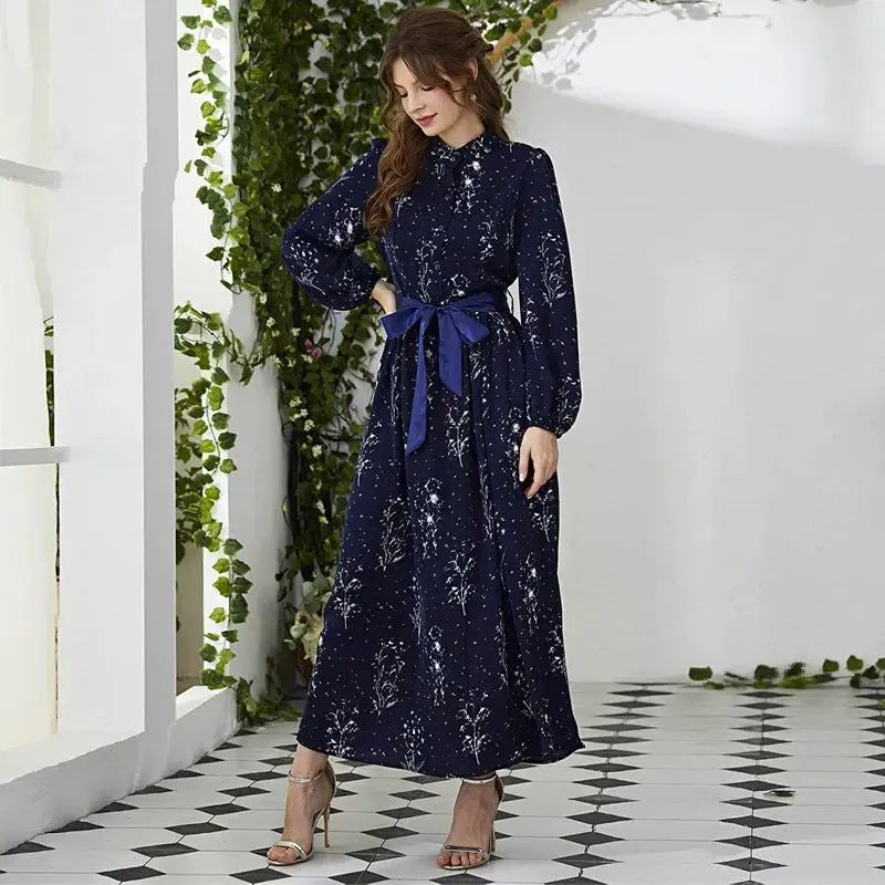 Long Sleeve Botanical Print Dress