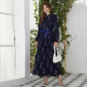 Long Sleeve Botanical Print Dress