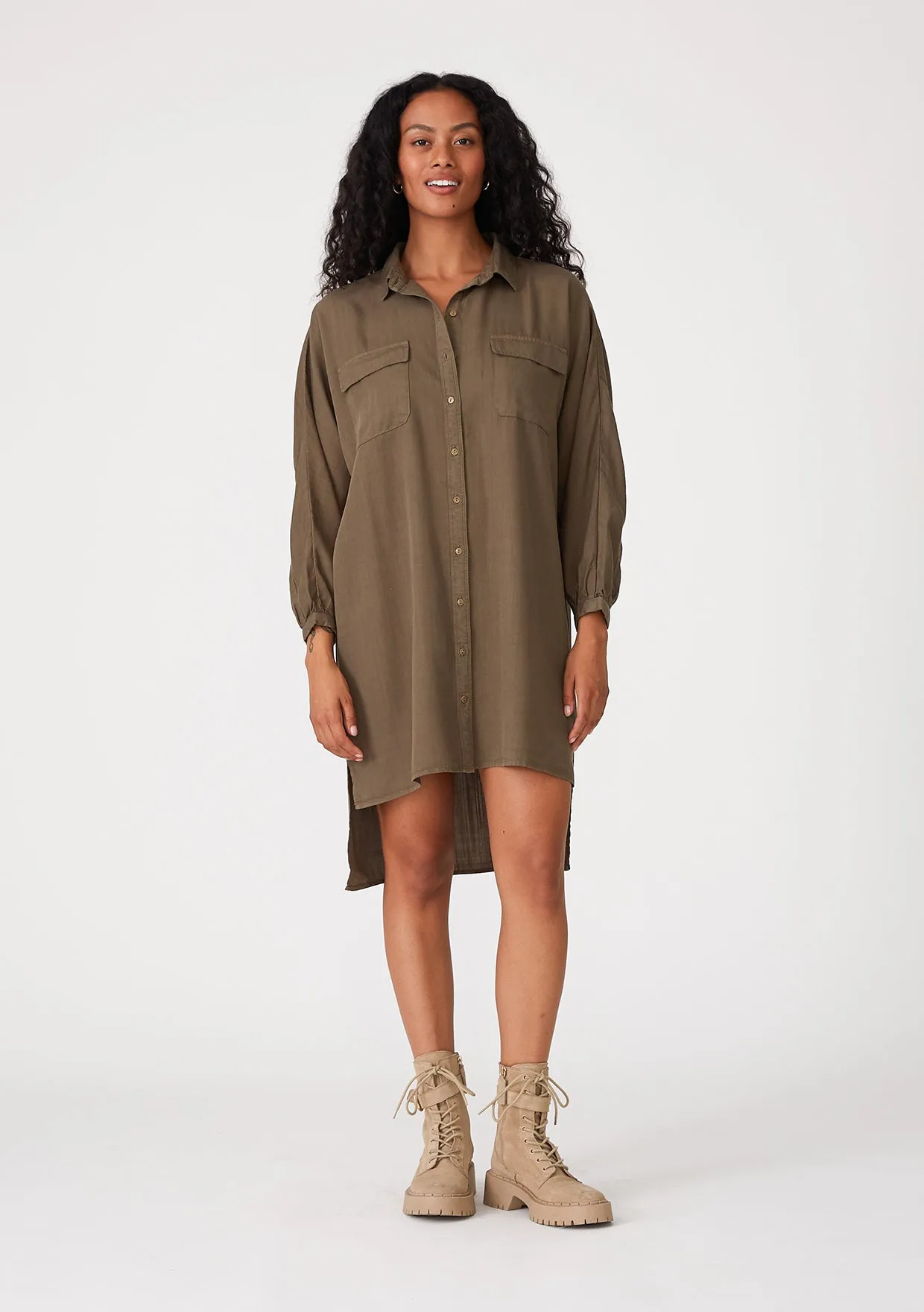 Long Sleeve Collared Button Down Mini Shirt Dress
