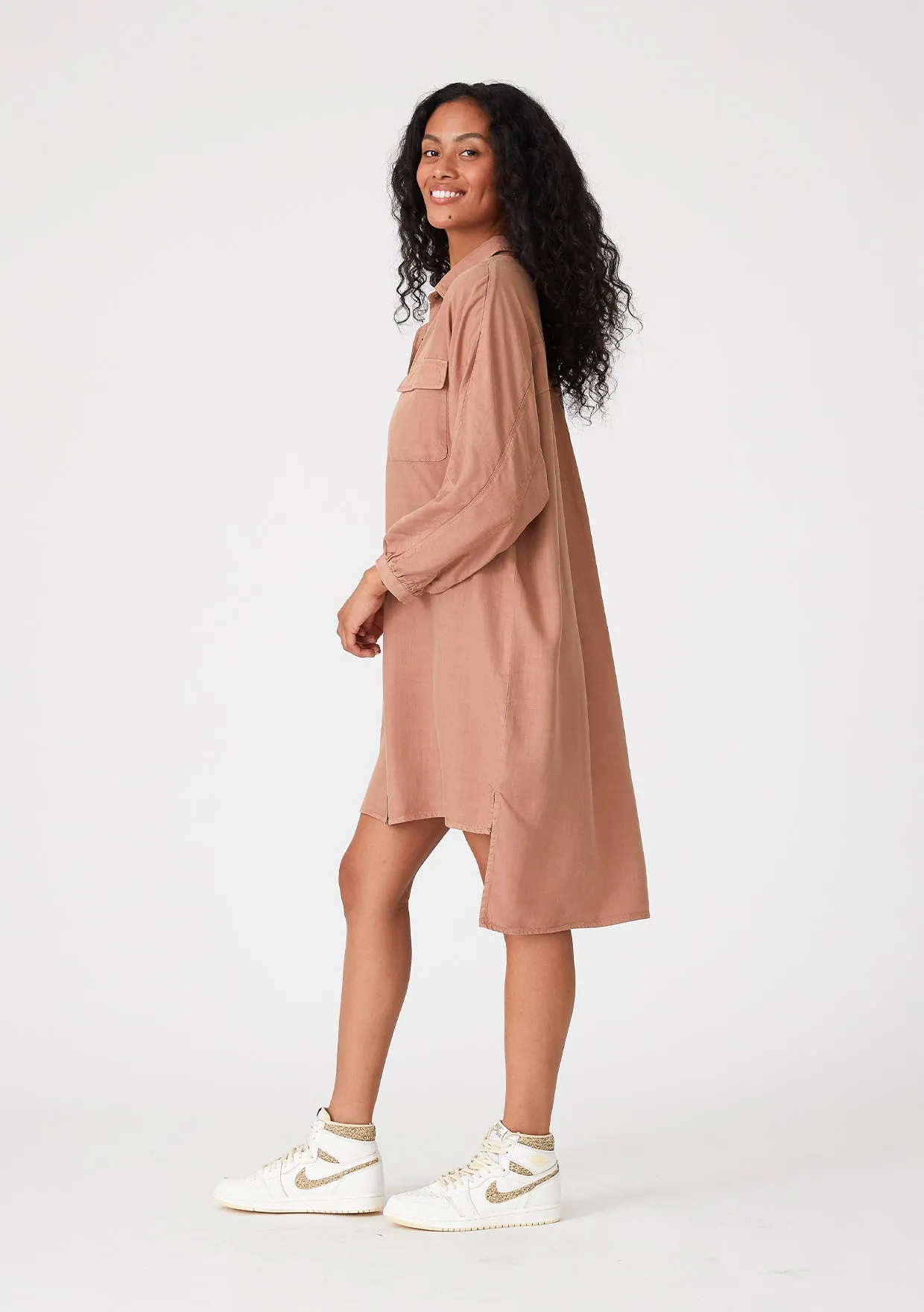 Long Sleeve Collared Button Down Mini Shirt Dress
