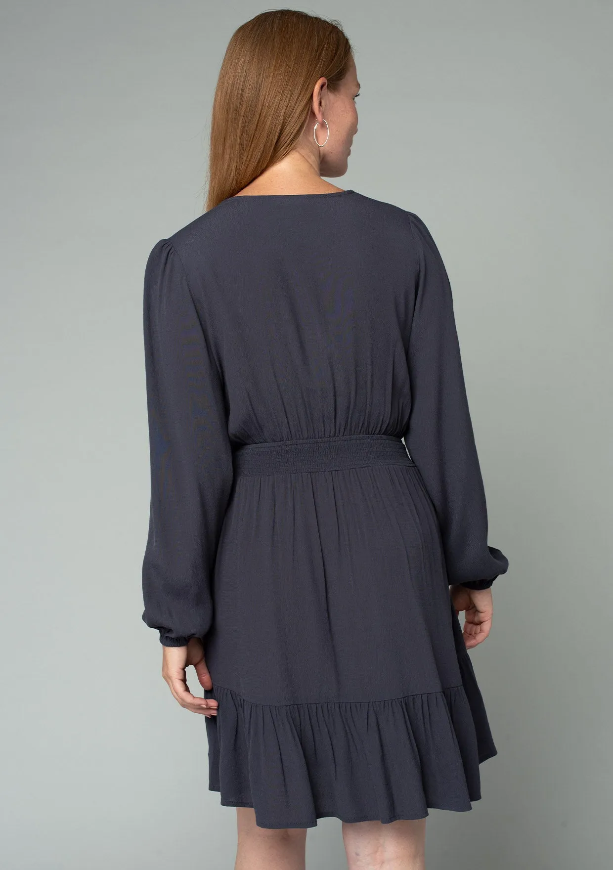 Long Sleeve Smocked Surplice Ruffled Mini Dress