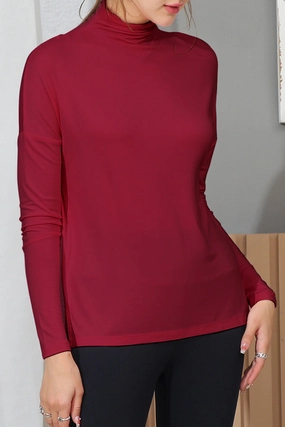 LONG SLEEVE TURTLE NECK TUNIC CASUAL TOP Moisture Wicking Fabric
