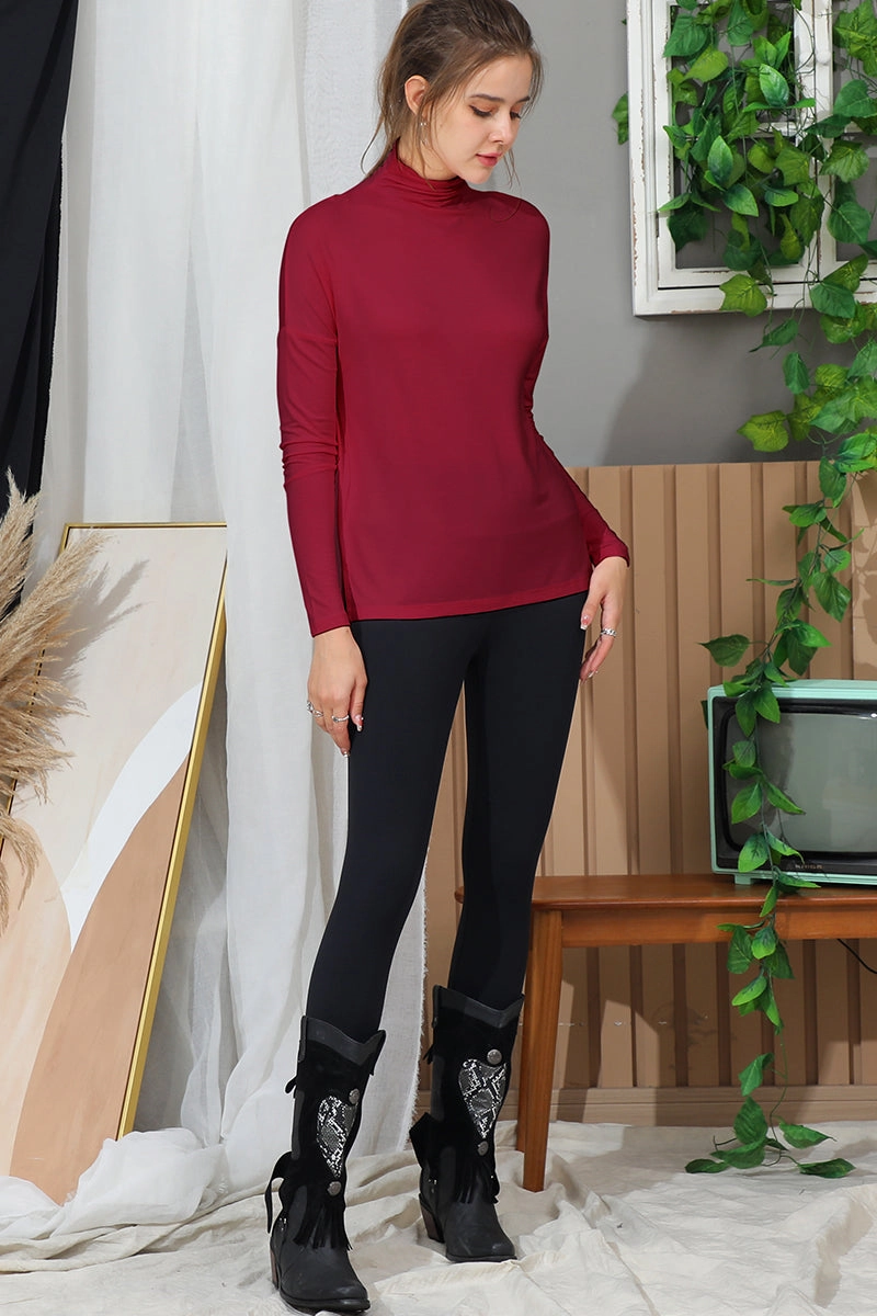 LONG SLEEVE TURTLE NECK TUNIC CASUAL TOP Friction Reducing Finish AdjustableCuffs