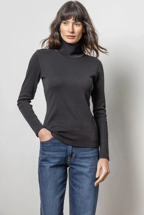 Long Sleeve Turtleneck Tee Black Button Down Collar Style
