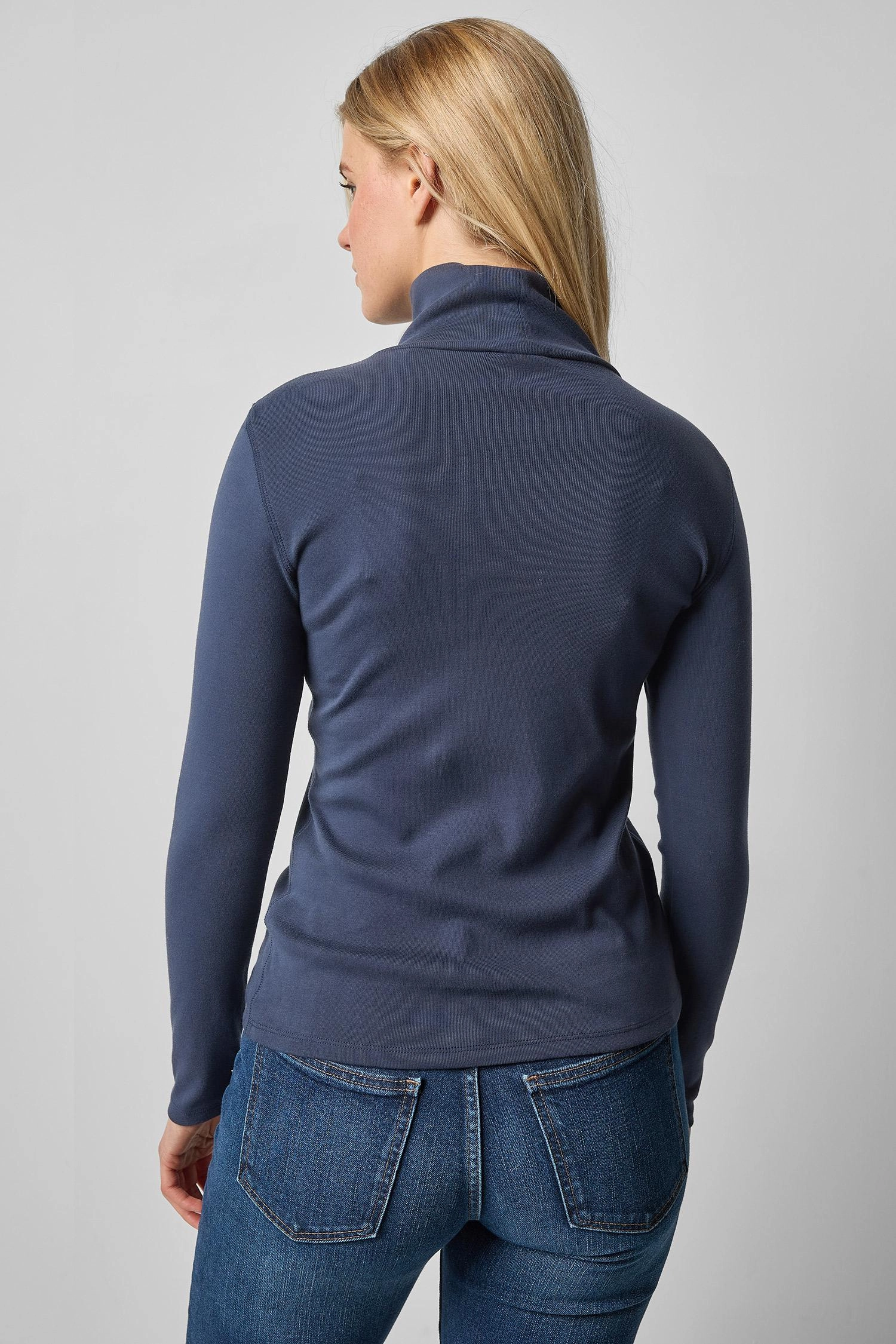 Tailored Placket Layered Panel Construction Long Sleeve Turtleneck Tee Dark Navy