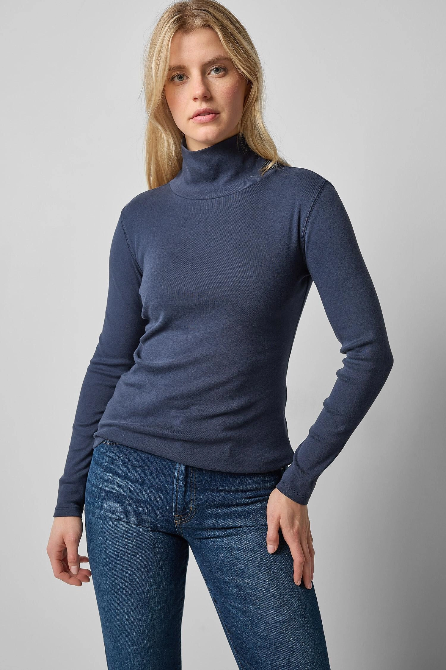 Long Sleeve Turtleneck Tee Dark Navy Basic Tee