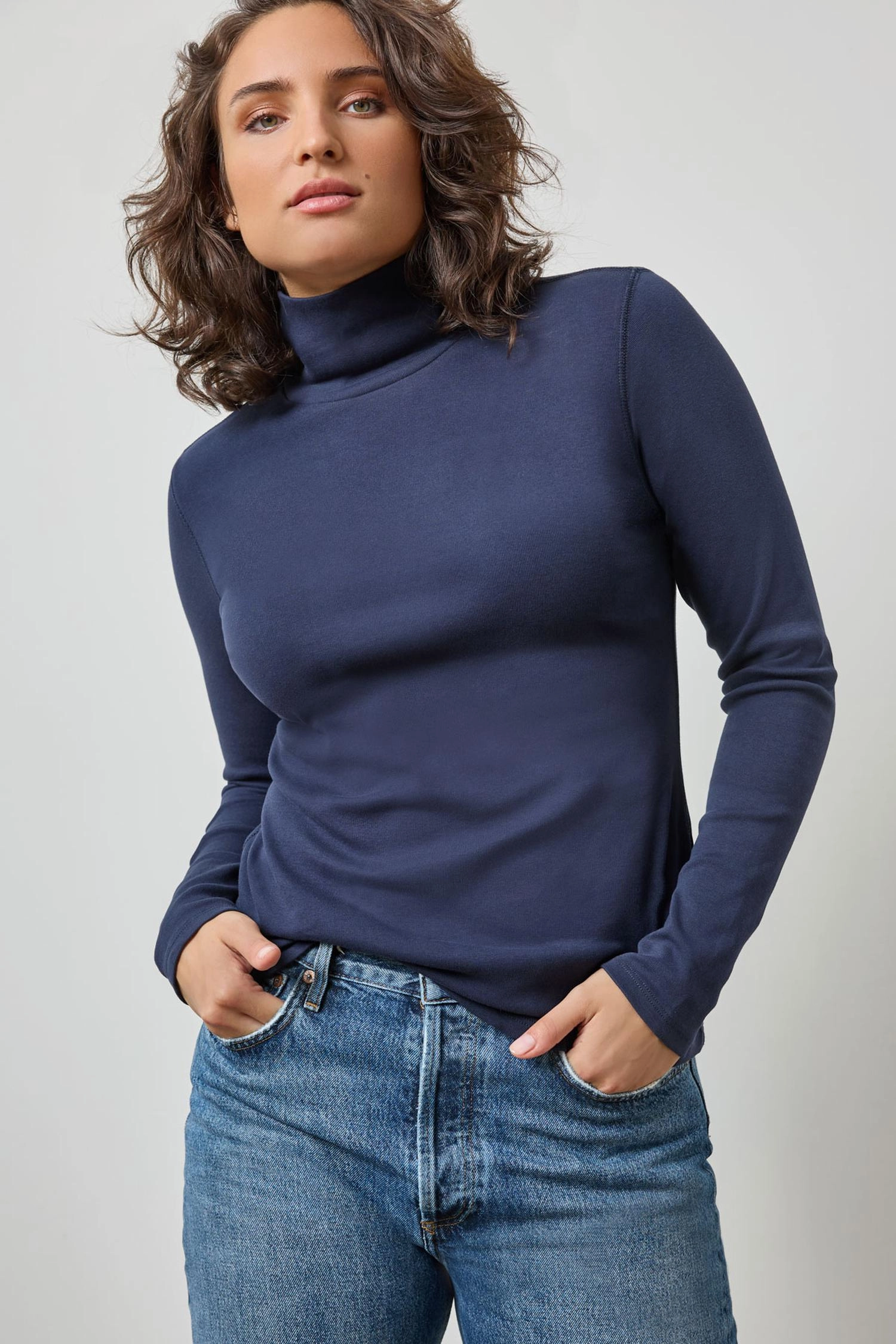 Long Sleeve Turtleneck Tee Dark Navy Hidden Ventilation Zones