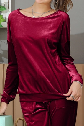 LONG SLEEVE WIDE ROUND NECK VELVET SWEATSHIRT AirflowOptimized Design Soft Touch Texture