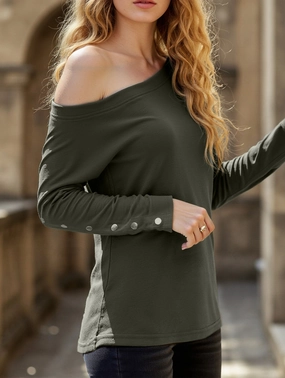 Bound Seam Edges Long-sleeved pullover T-shirt