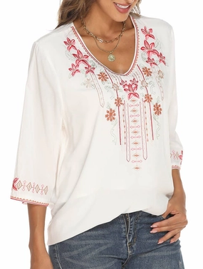 AllDayComfort COTTON EMBROIDERED FLORAL BLOUSE_CWTBLL0837