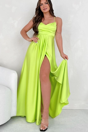 Look At The Bright Side Rhinestone Strap Maxi Dress (Lime) Chic Appeal
