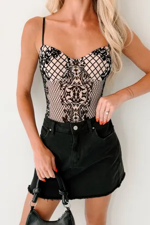 Looking At Me Velvet Mesh Bodysuit (Nude/Black) Multipurpose Design