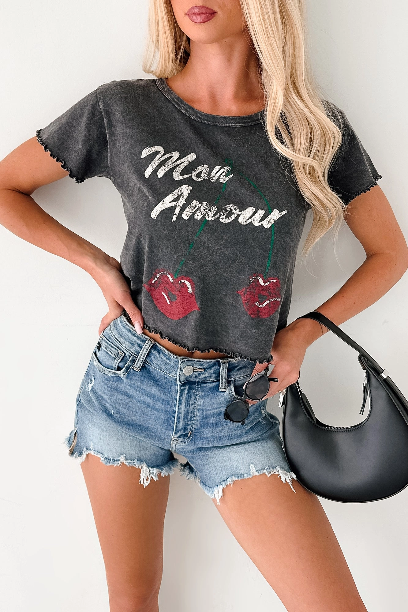 "Mon Amour" Acid Wash Graphic Top (Charcoal) FlexibleSole