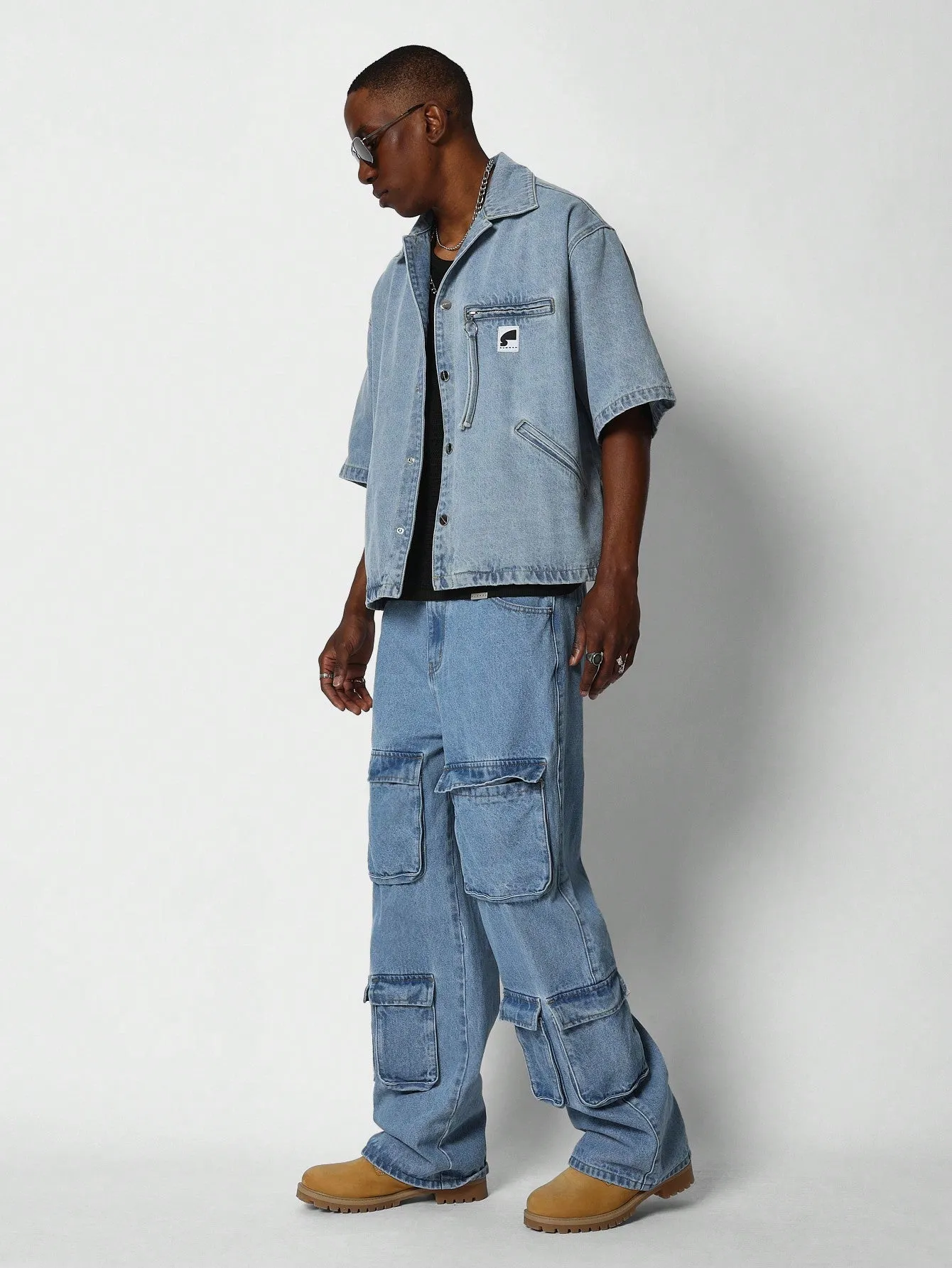Loose Fit Baggy Cargo Pocket Jeans