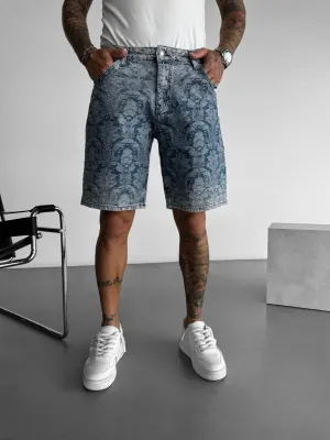 Loose Fit Damask Shorts - Blue
