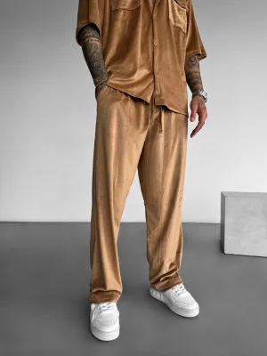 Loose Fit Velvet Trousers - Camel