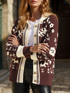 Easy Fit WaterResistantCoating Loose Cardigan Square Neck Button Knit Sweater