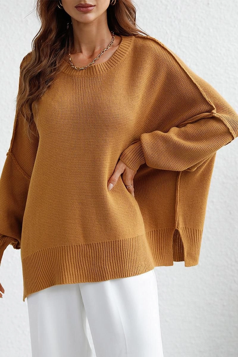 FlexibleRibbedTrims LOOSE FIT DOLMAN SLEEVE KNIT SWEATER