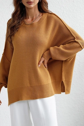 Brushed Microfiber Surface Light Fabric LOOSE FIT DOLMAN SLEEVE KNIT SWEATER