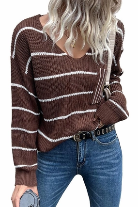 Layered Panel Design LOOSE FIT STRIPE KNITTED SWEATER