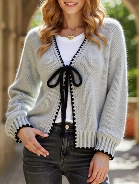 Loose-fitting bow tie cardigan jacket SoftTouchFinish Adaptive Waistband