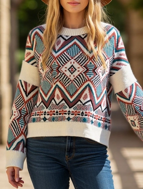 Loose jacquard Christmas pullover Flatlock stitching