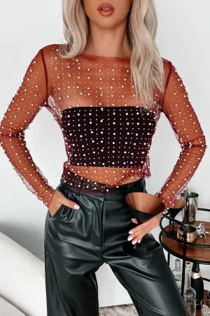 Lost Your Chance Pearl Mesh Top (Wine) Relaxed Top AbrasionResistant Fabric
