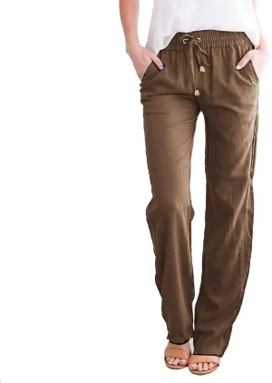 Lounge Pants Women With Pockets Loose Fit Petite Dressy Trouser 2025 Trendy Straight Leg Stretch Linen Sweatpant