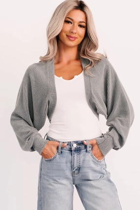 Chic Tee Lounge Cloud Ribbed Long Sleeve Shrug (Green Moss)