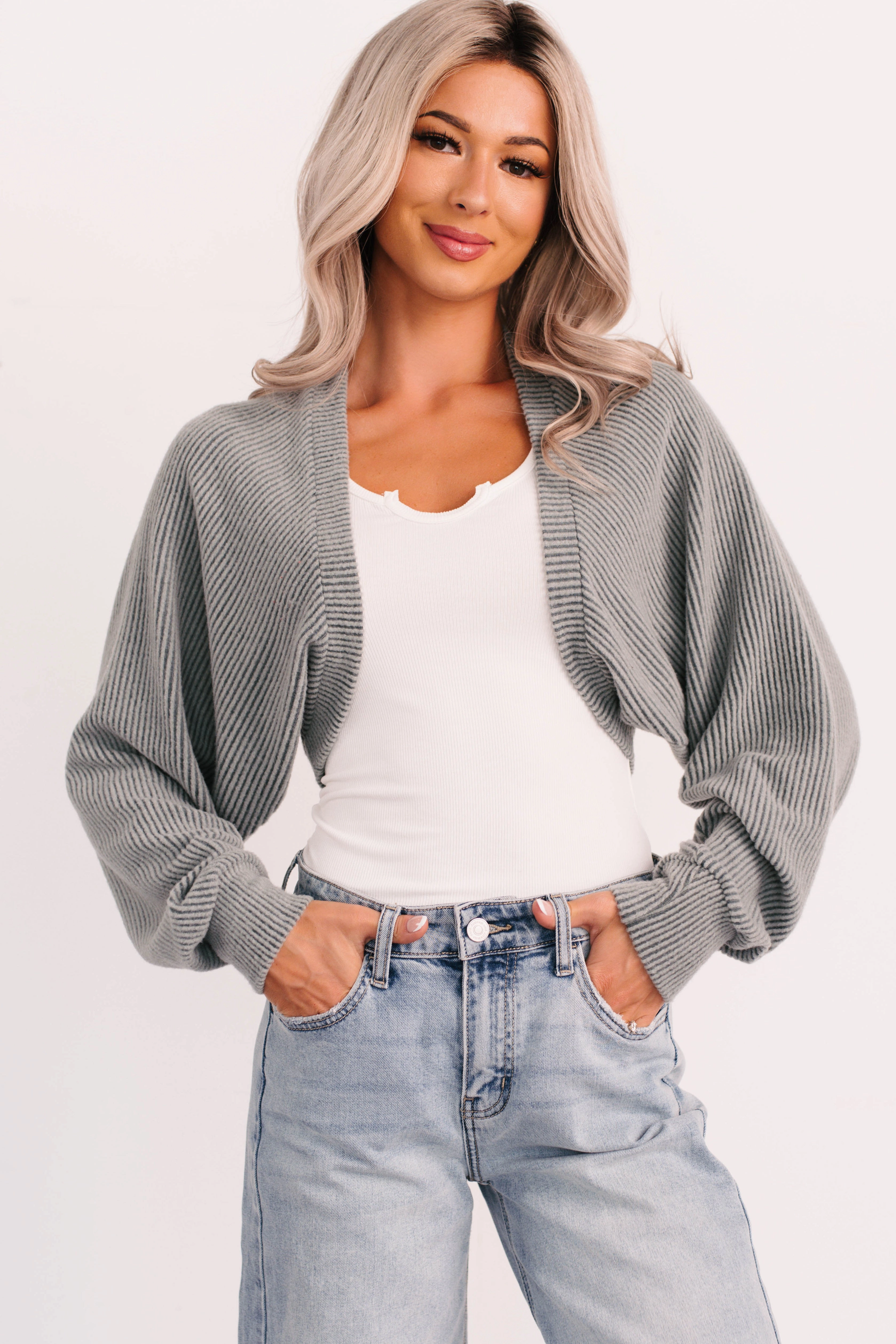 VentedBack Lounge Cloud Ribbed Long Sleeve Shrug (Green Moss)