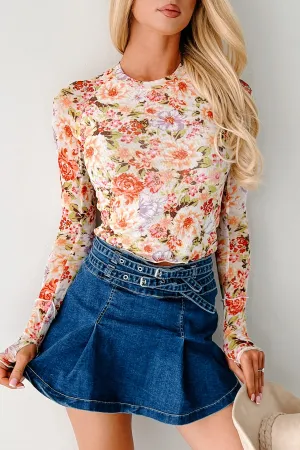 Relaxed Dress Love In Bloom Floral Mesh Long Sleeve Top (Cream/Multi)