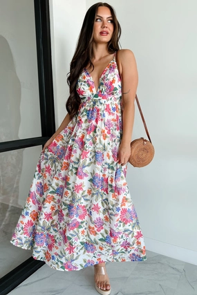 ContrastStitching Love Unscripted Floral Maxi Dress (Fuchsia Multi)