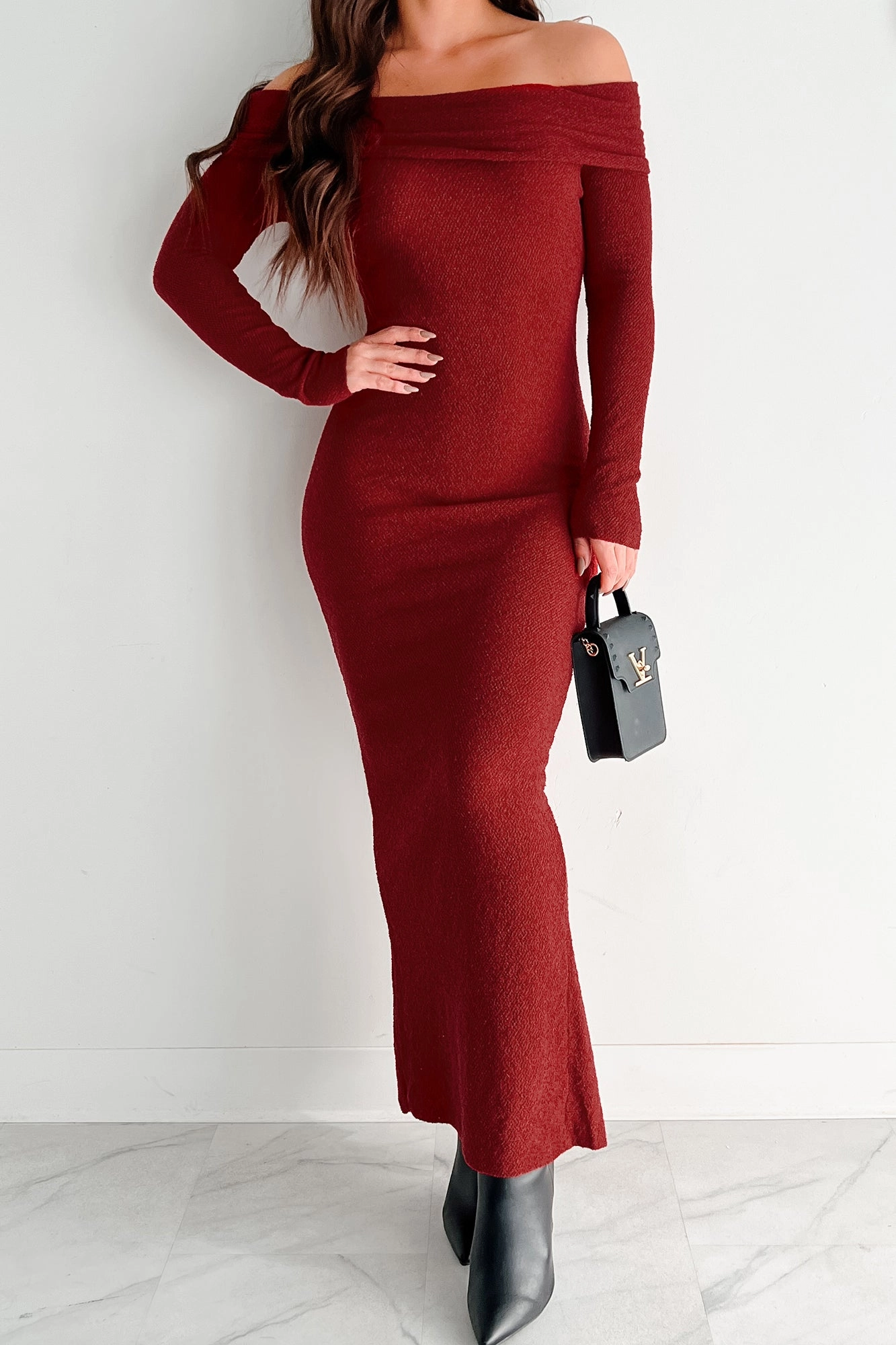 Lovely Words Off The Shoulder Maxi Dress (Burgundy) Geometric-pattern Breathable