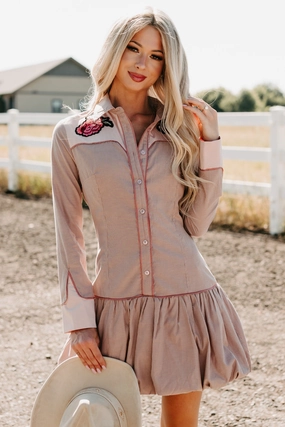 Loving Loud Embroidery Stripe Mini Dress (Mauve/Multi) Office Cool Modern Comfort