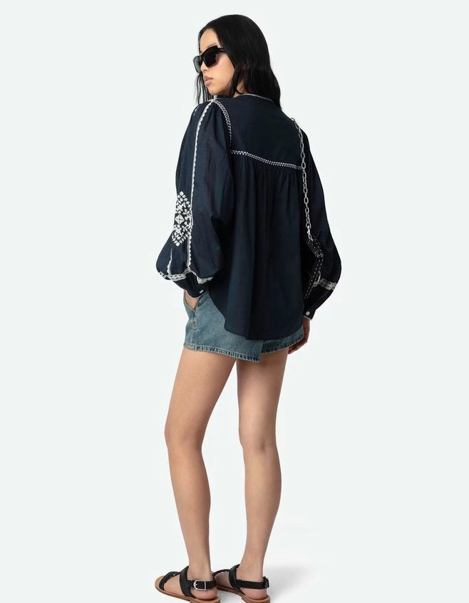 NonRestrictiveCollar Tigy Blouse Encre
