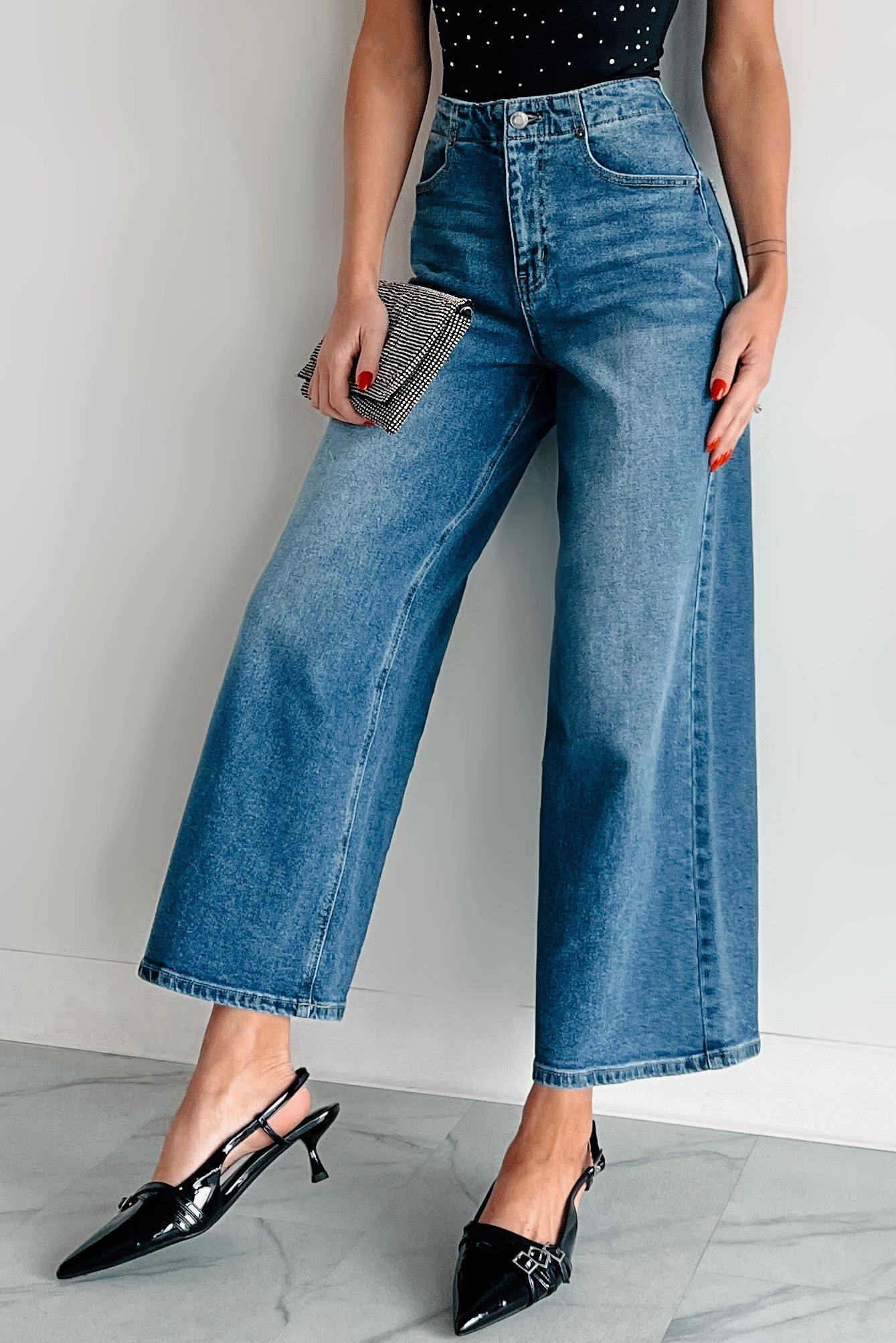 Lowell High Rise Wide Leg Cello Crop Jeans (Medium) OrganicCottonBlend Universal Fit System