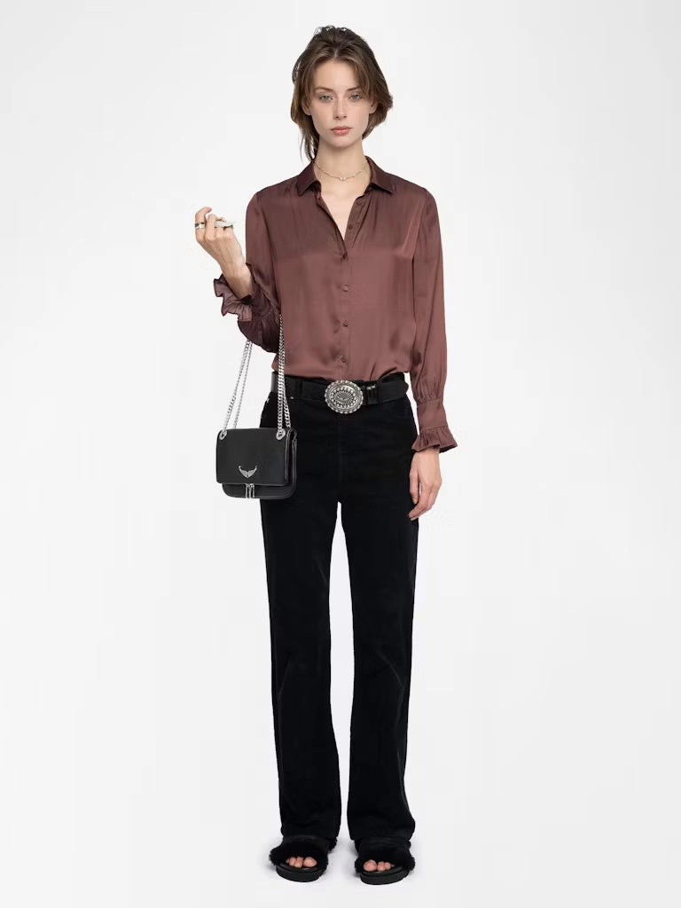 Thely Satin Shirt Burgundy Temperature Regulating Textile