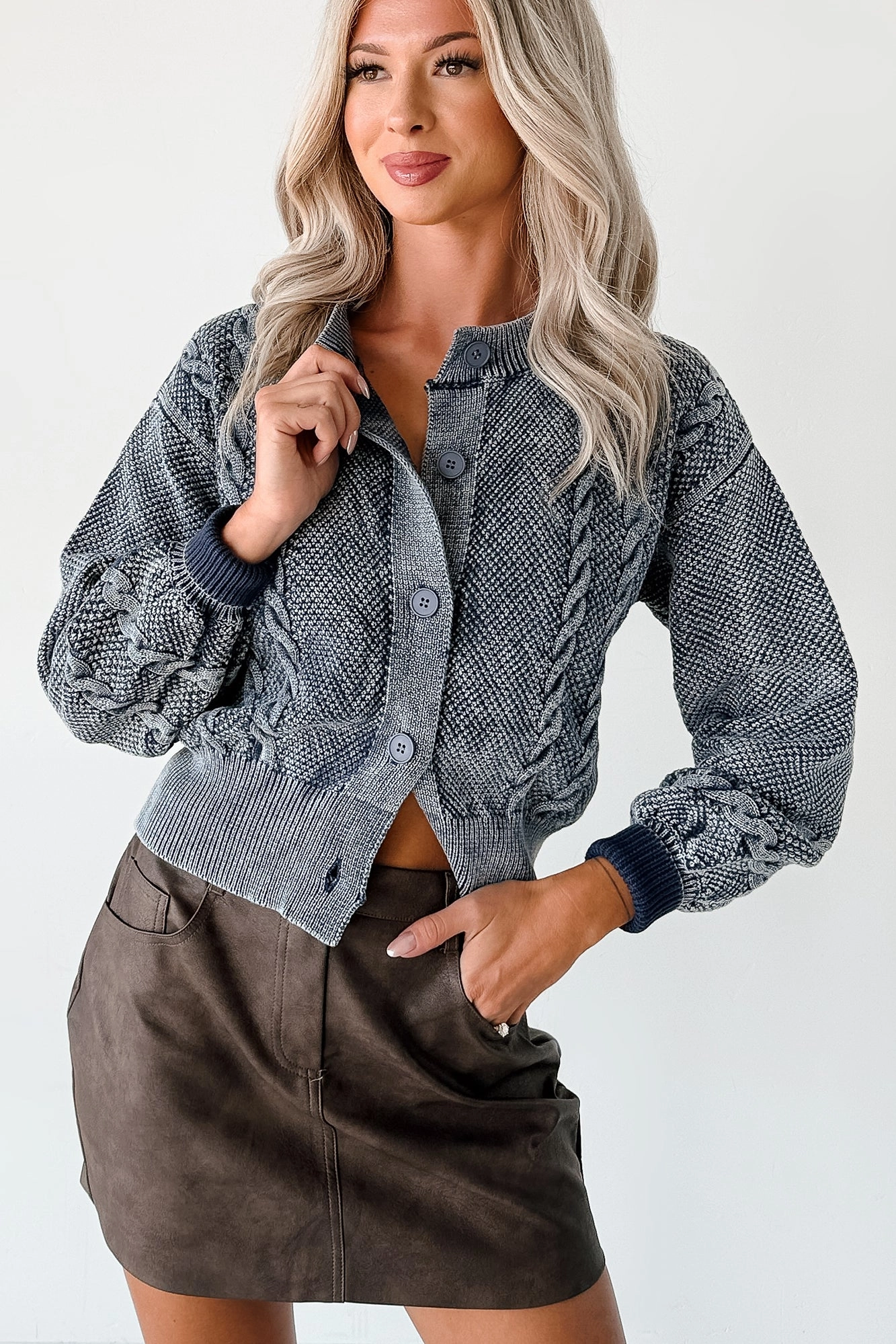 stain resistant coating After The Rain Washed Cable Knit Cardigan (Denim Blue)