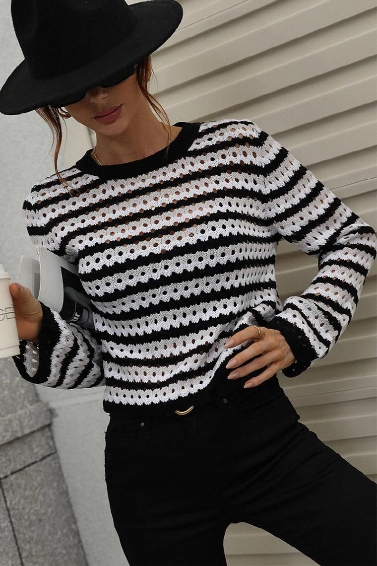 Friction Resistant Shoulder COLORED STRIPE KNIT SWEATER TOP