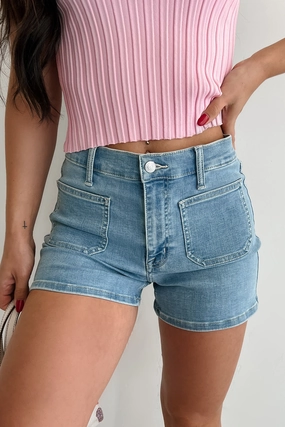 rooftop party look Loxley High Rise Patch Pocket Eunina Denim Shorts (Medium Light)